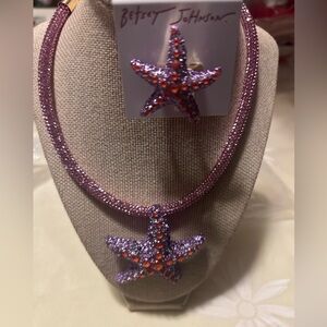 Betsey Johnson Purple and Orange Starfish Necklace and Ring